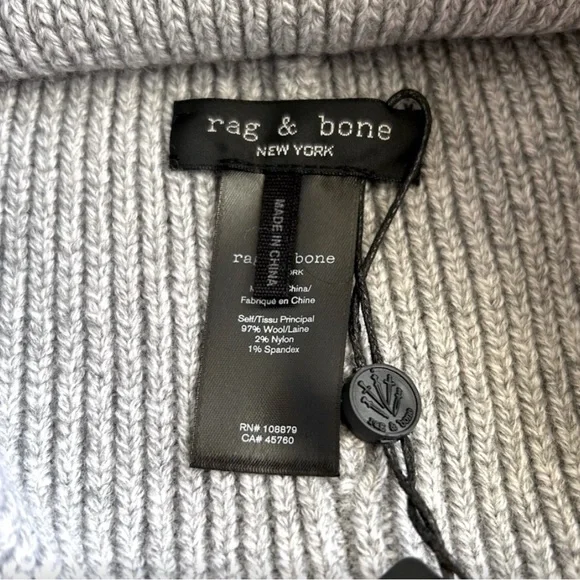 BNWT - RAG & BONE Ribbed Wool Beanie Grey Melange - Picture 3 of 8
